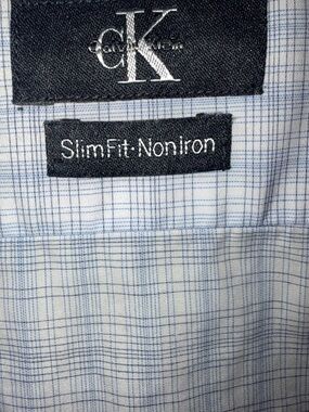 Calvin Klein White Dress Shirt with Light Blue Windowpane